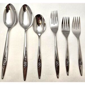 Mixed Lot of 6 Oneidacraft Deluxe Stainless Flatware Lasting Rose Spoons Forks